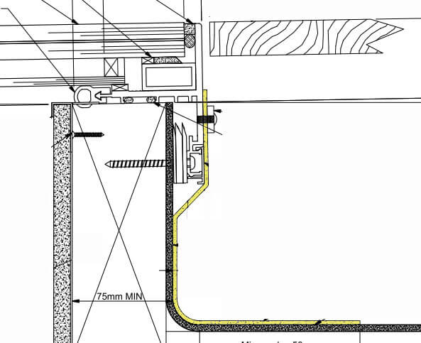 Door het EPDM profiel hoeft de opstand maar 80mm te zijn en is het beloopbaar glas toch waterdicht.